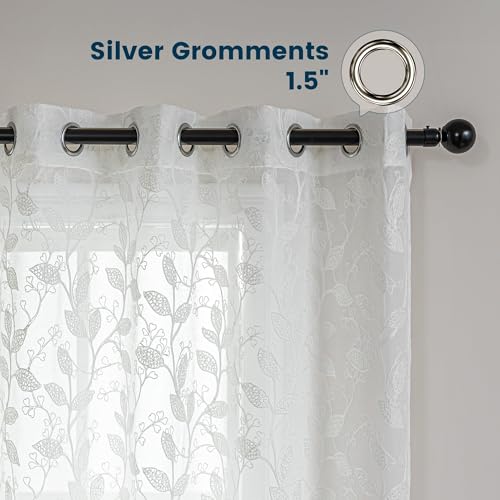 SLEEP ZONE Sheer Curtains for Living Room and Bedroom, Embroidered Sheer Curtains White Sheer Curtain 42 × 63 inch Length of 2 Panels, White Vine - image 5