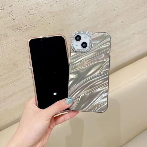Image of DIZORO Compatible with iPhone 15 Case | Marble Glossy Hard PC Back Cover with Diamond Camera Protector | Ultra Stylish Shockproof Back Cover Case for Girls Women-Desert