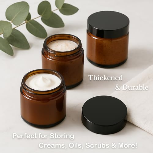40 Pack 4 oz Amber Glass Jars with Lids – Small Cosmetic Containers with Inner Liners – Reusable Airtight Jars for Lotion, Cream, Bath Salts, Essential Oils3