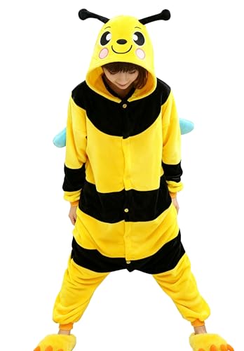 Ovender Pigiama Kigurumi Tuta per Carnevale Natale Festa Costume da Party Animale Halloween Cosplay Adulto Monopezzo Unisex Donna Uomo (L/XL, Ape)