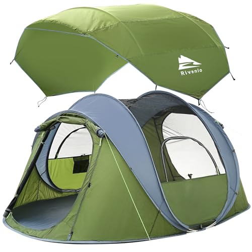 4 Person Easy Pop Up Tent, Automatic Setup, Waterproof, 2 Doors-Instant Family Tents for Camping, Hiking & Traveling, 9.5’X6.6’X52''