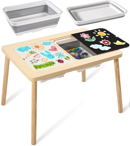 CKIKH 5 in 1 Children's Sensory Table Multifunction Play Sand Table Indoor Art Table Drawing Desk with 2 Storage Bin & Lid