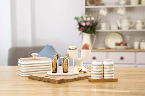 KitchenCraft Classic Collection Striped Ceramic Butter Dish with Lid - Cream