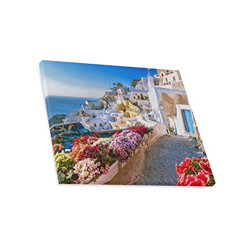 Interestprint Beautiful Sunset City View Of Santorini Greece Wooden Frame Modern Canvas Prints Painting Wall Art For Home Decoration Wall Decor, 20 X 16 Inches #TOP2