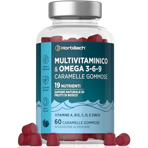 Omega 3 6 9 Vegano | 60 Caramelle Gommose Per 1 Mese | Integratore Multivitaminico Con Vitamina C, A, B, D, Biotina E Zinco | Multivitamine E Omega 3-6-9 Ad Alto Dosaggio | Di Horbaach