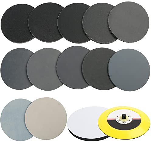 LotFancy Wet Dry Sanding Disc 6 Inch, 60PCS 60 to 7000 Grit, Silicon Carbide Hook and Loop Sandpaper with 6â€ Backing Pad and Foam Buffering Pad, for Automotive Wood Polishing & Finishing