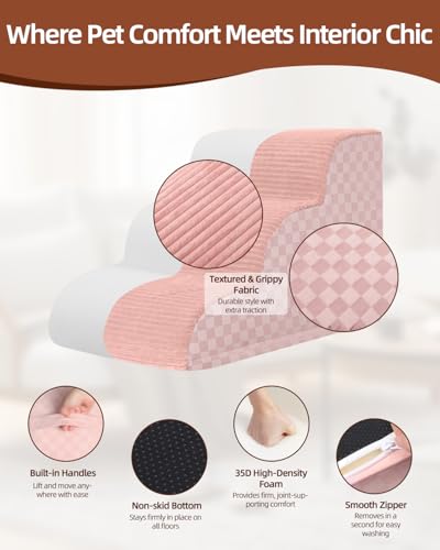 Image of Dog Stairs Ramp for Couch Pet Stairs for Small Dogs with High Density Foam, Dog Slope Stairs with Durable Non-Slip Bottom for Puppy (Pink-Slope, 5-Step(33 inch Dx 15.7 inch W x 22 inch H), 5)