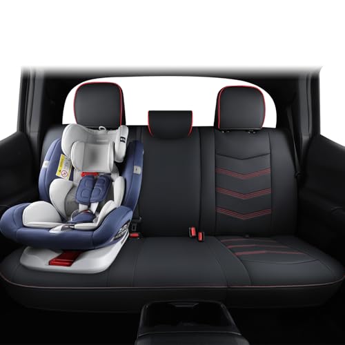 Image of LUCKYMAN CLUB Tacoma Custom Seat Covers Full Set, Fit 2024-2025 Tacoma Double /Crew Cab, with Waterproof Faux Leather (Full Set, Black-Red)