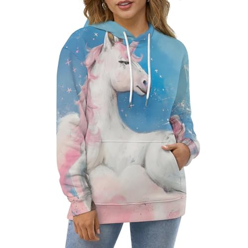 Sweatshirt Pullover Licorne Nuages Roses Homme Femme Taille S - 2
