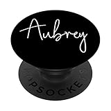 Aubrey Name White on Black for Girls & Women - Aubrey PopSockets PopGrip: Swappable Grip for Phones & Tablets