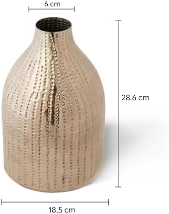 10Club Hammered Silver Flower Vase for Living Room - Large Metal Flower Pot for Side Table, Office, Events, Gifting - Elegant Artificial Flower Vase for Home Decor