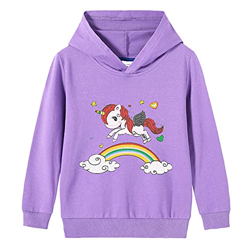 Agoky Sudadera Unicornios Camiseta de Algodón Manga Larga para Niñas Púrpura 5-6 años Cover