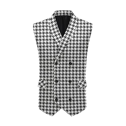 Cloudstyle Mens Suit Vest Houndstooth Plaid Business Formal Dress Slim Fit Waistcoat