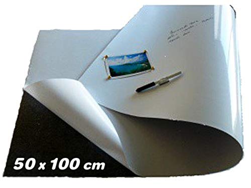 Folia magnetyczna na tablicę suchościeralną, folia magnetyczna do zapisywania/zmywalna, biała 0,6 mm x 50 cm x 100 cm – elastyczny podkład pod magnes o właściwościach białej tablicy