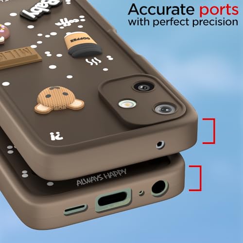 Image of Pikkme Back Cover for Samsung Galaxy F06 5G / M06 5G | Cute Fun Cartoon 3D Bear Silicone Full Body Protection Bumper Cover (Brown)