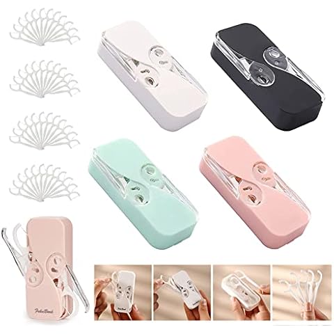 4Pcs Portable Dental Floss Pick Dispenser with 48 Floss Picks, Refillable Pop-up Automatic Floss Stick Organizers, Reusable Travel Dental Floss Dispenser, Flossers Storage Box for Women Men Cover