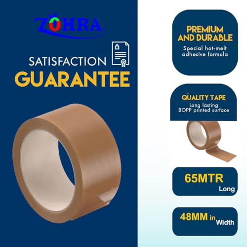 Image of ZOHRA Pack Of 4 Per Pack Self Adhesive Brown Packing Cello Tape - 65 Meters in Length - 48mm Width, BOPP Industrial Packaging Tape for E-Commerce Box Packing