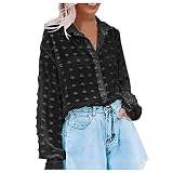Sulifor - Camisa para mujer, cuello en V, tops de gasa y manga larga, Negro , S