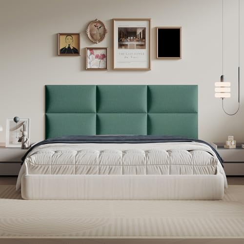 MAQQL 6-Piece Green Linen Upholstered Headboard Twin Size, Wall Mounted