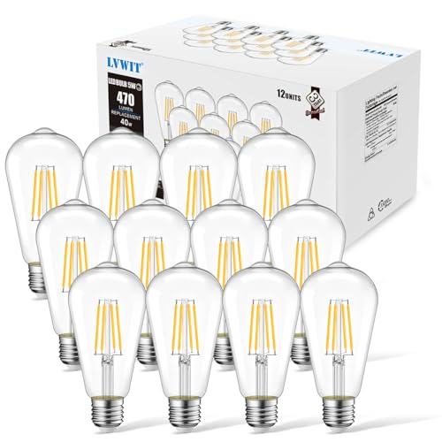 LVWIT Vintage LED Light Bulb, Dimmable 5W (40W Equivalent), ST64 Edison Style LED Filament Bulbs, 470 Lumens 2700K Warm White, E26 Medium Screw Base, 12 Pack by LVWIT - Image 7