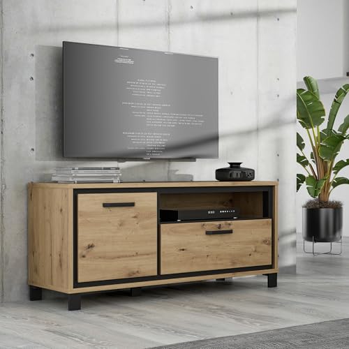 Forte Trondheim TV-Schrank 130, modernes Lowboard mit 1 Tür, 1 Schublade, Holzwerkstoff, Artisan Eiche Dekor/Schwarzeiche Holzdekor, 131,4 cm breit x 58,9 cm hoch x 41,5 cm tief