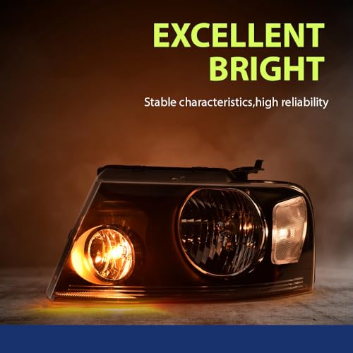 Image of GRAND ORANGE Headlight Assembly Compatible with Ford F150 2004 2005 2006 2007 2008 / Fit Lincoln Mark LT 2006-2008 Driver & Passenger Side Headlamp Clear lens Black Houing Clear Reflector