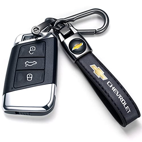 Incredikoo Genuine Leather Car Keychain Compatible With Chevy Silverado Colorado Equinox Malibu Cruze Key Chain Ring Accessories Family Present For Man And Woman Black #TOP4