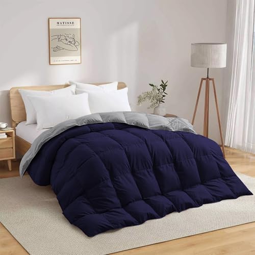 Image of Reversible Heavy Winter Comforter Single Size 60 inchX90 inch | 600 GSM Fill for Winter Comforter /Rajai /Duvet /Blanket Hotel Luxury Soft Fluffy Single Size - Navy Blue /Silver Grey Color