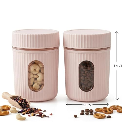 Image of Window Airtight Plastic Kitchen Storage Containers Set of 2 (500ml) | BPA-Free Food Grade Jars with Transparent Window View & Textured Grip | Dry Fruit, Spices, Pulses & Snacks (Multicolor)