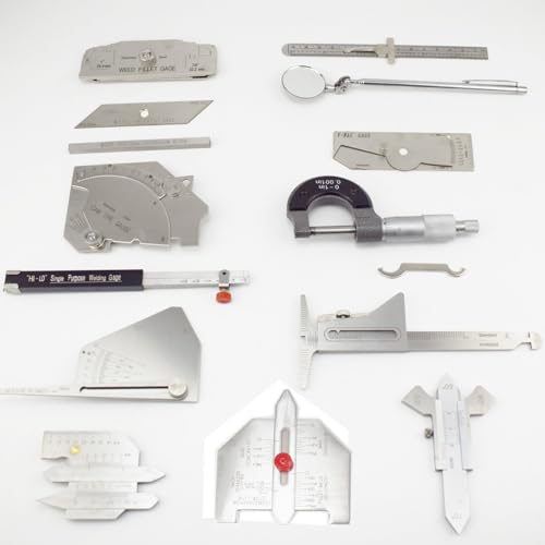 Kit de herramientas de calibre de soldadura, juego de inspección de acero inoxidable de 13 piezas con espejo y medidor de filete para una medición precisa e inspección de soldadura