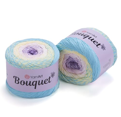 Yarn Art Bouquet Pure Cotton Yarn - 546 yds 8.80 Oz Multicolor Marbled Cotton Yarn - Rainbow Crochet for All Season Projects -%100 Cotton Fine(3) - Yarn (1 Skein) (704)