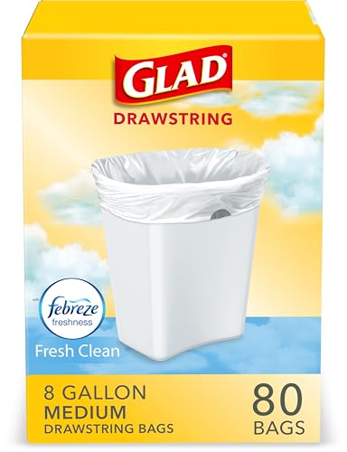 Glad Medium Kitchen Drawstring Trash Bags, 8 Gal, Fresh Clean Sce...