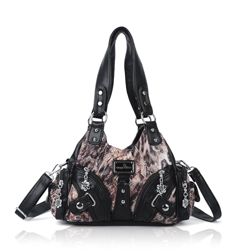 Angel Kiss Purses for Women Small Hobo Shoulder Bags Vagen Leather Multi-Pocket Tote Bag with Zipper, Leopad Black/Brown