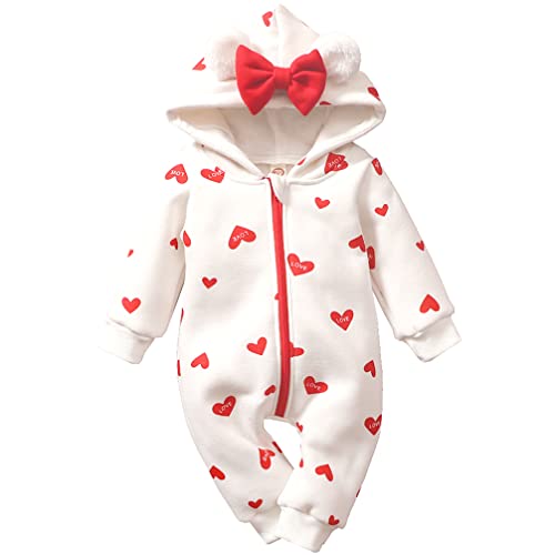 AMAWMW Newborn Baby Girl Winter Outfit Hooded Jumpsuit Infant One Piece Romper Baby Warm Snowsuit Clothes Gifts Set