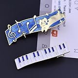 Pack 2 Piano Shaped Metal Hair Clips Alligator Barrettes Headwear Women Girls Hair Accessories, Blue Music Cat Design