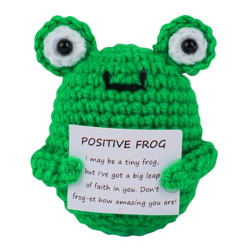 AUAUY Lustige Positive Frosch-Geschenke, Glückwünsche, Häkelgeschenke, Strickpuppe mit Inspirierender Karte, Emotionalen Unterstützung Häkelgeschenk, Süßes Geschenk für Kollege,Schwester,Studentin