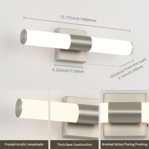 Image of Brushed Nickel Vanity Light for Bathroom Lights Fixtures Over Mirror 5CCT Dimmable Vanity Light Bar 15.74-Inch 12W Bathroom Lighting Fixtures for Mirror