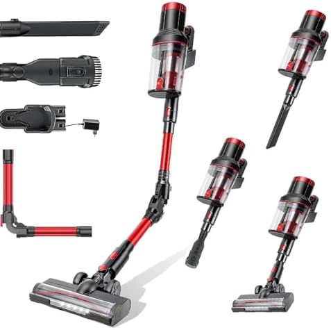 Aspirador de pó sem fio com tela de LED, dobrável em 180°, aspira...