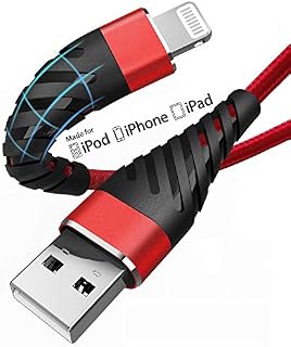[MFi Certified] iPhone Charger Cable 2m, 2 Pack-Lightning Cable 6ft Extra Long 6 Feet Nylon USB Charging&Syncing Cord for Apple iPhone 11/11Pro/11Max/X/XS/XR/XS Max/8/7/6/5S (2m, Red)