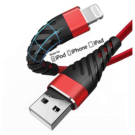 [MFi-certifierad] iPhone laddkabel 2 m, 2-pack Lightning-kabel 1,8 m extra lång 6 fot nylon USB-laddning och synkroniseringskabel för Apple iPhone 11/11Pro/11Max/X/XS/XR/XS Max/8/7/6/5S... (2 m, röd)