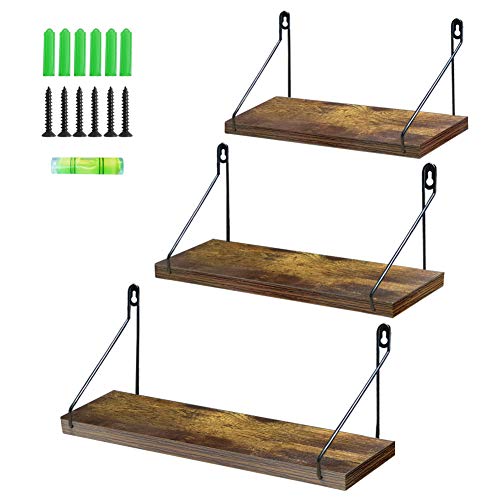 Lavezee Floating Shelves Wall Mounted Set of 3, Wood Wall Shelves with Black
