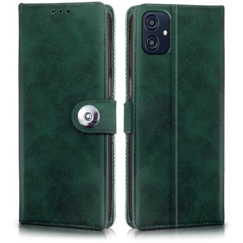 Image of WOW IMAGINE Shock Proof Flip Cover Back Case for Samsung Galaxy M04 | F04 | A04e (Magnetic Button Flip Case | Wallet Pockets & Stand | Leather Finish | Forest Green)