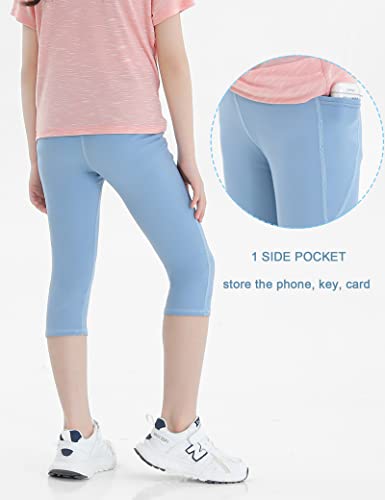 Kiench Girls' Athletic Capri Leggings Dance Running Kids Workout Yoga Pants with Pocket4