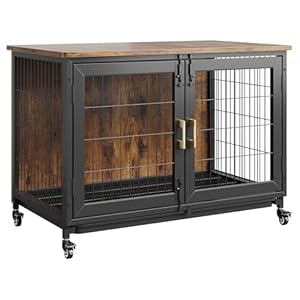 Hundekäfig Möbel, Hundebox Für Zuhause Große/Mittlere Hunde, Beistelltisch, Hundehütte Indoor, Hochbelastbar Hundehaus Für Zuhause, Herausnehmbares Tablett, 2 Türen, Dog Crate Furniture, 95*55.9*65Cm