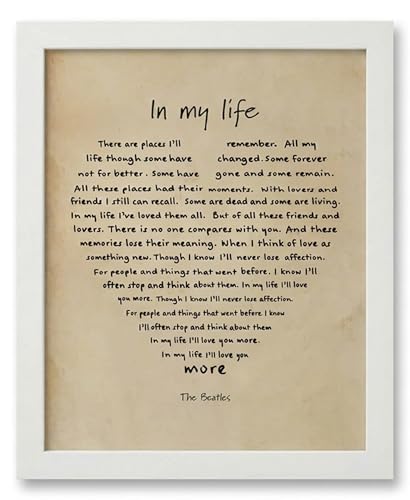 In My Life Song Lyrics Wall Art 11x14 | Classic Rock Music Decor | Vintage Love Song Print | Anniversary Wedding Gift | Framed