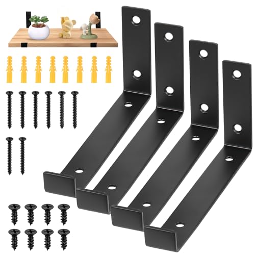 4 Pcs Scaffold Board Shelf Brackets Heavy Duty Shelf Brackets for Shelving Bracket Black Industrial Rustic Metal Wall Brackets with Lips for Scaffold Boards(187 mm/7.36 inch)