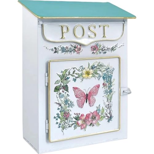 Boîte aux lettres extérieure rétro à motif floral fixation murale
