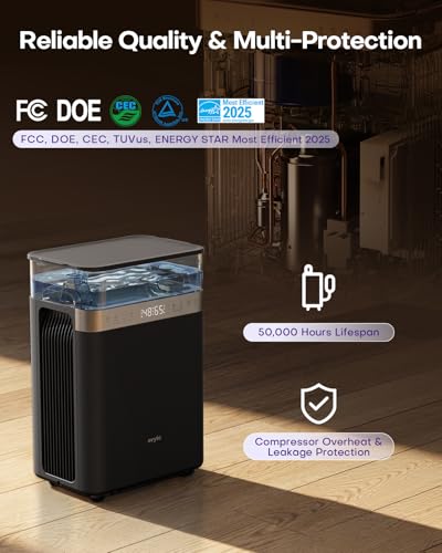 Image of avylo 5000 Sq.Ft Dehumidifier for Basement with Pump and Drain Hose, Max 90 Pint /D, Black | Energy Star Most Efficient 2025,5000 Sq.Ft Dehumidifier,Top Mounted 2.11Gal Tank,3 Drainage Option,Auto Shut Off,Auto Defrost