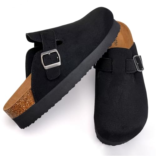 Image of Torotto Womens Clogs Cork Footbed Suede Slippers Arch Support Potato Shoes with Adjustable Buckle