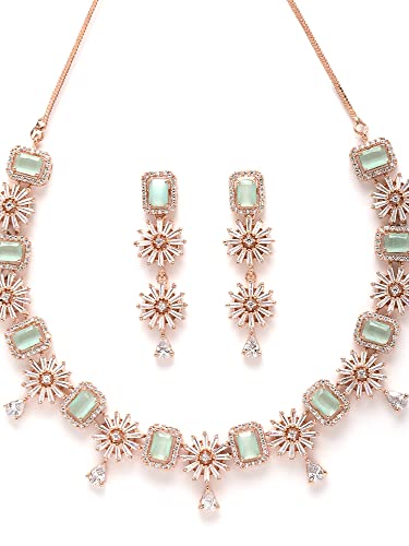Image of Karatcart Silver Tone Green American Diamond Studded Necklace Set for Women